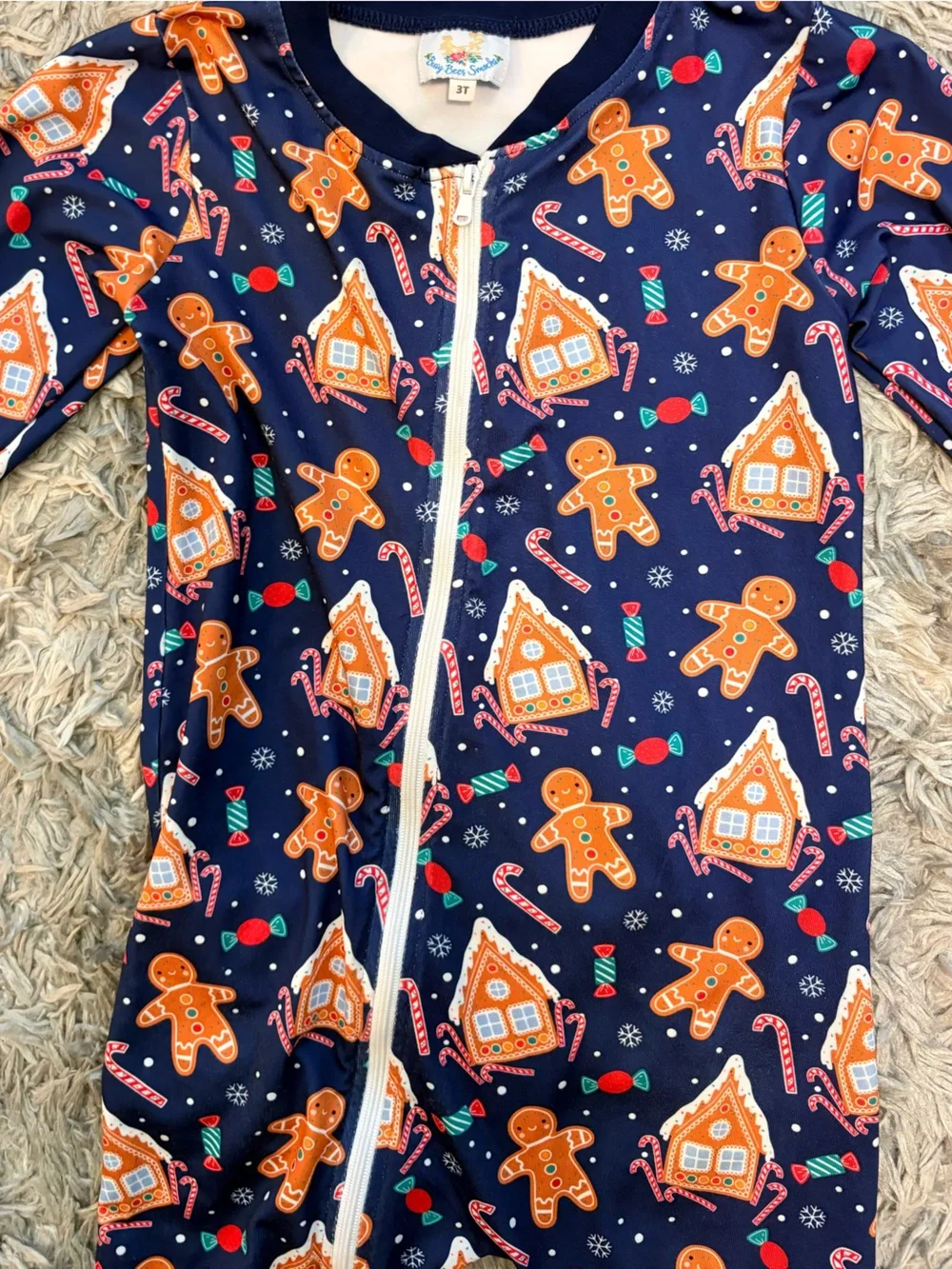 Busy Bee Smocks Toddler Girls Gingerbread House Zip Pajamas / One-Piece